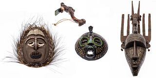Maori Mask & Ceremonial Ax & 2 Other Masks, 20th C