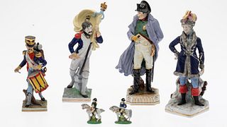 6 German Porcelain Military Figurines, with Napleon