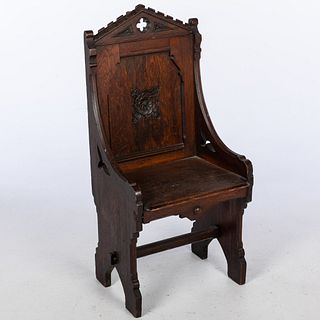 Gothic Oak Hall Chair, 19th Century