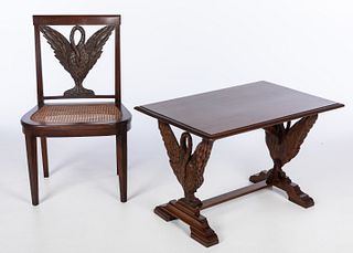 Russian Mahogany Side Chair and Small Trestle Table