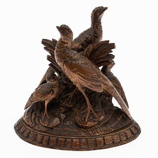 Carved Wood Sculpture of Pheasants