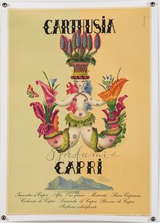 Vintage Carthusia Perfume Poster, Capri, Italy, 1952