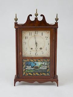 Federal Mahogany Verre Églomisé Mantel Clock, Eli & Samuel Terry