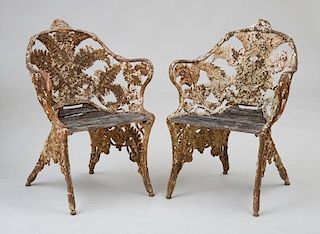 Suite of Painted Cast-Iron Fern and Blackberry Pattern Seat Furniture, Coalbrookdale