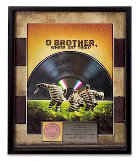 An O Brother, Where are Thou? Soundtrack RIAA Certified Platinum Presentation Album 21 x 17 inches.