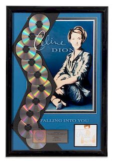 A Celine Dion: Falling into You RIAA Certified 10x Platinum Presentation Album 33 x 22 1/2 inches.
