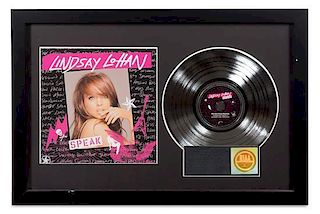 A Lindsey Lohan: Speak RIAA Certified Platinum Presentation Album 20 1/4 x 30 1/4 inches.