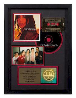 A Michelle Branch: Hotel Paper RIAA Certified Gold Presentation Album 16 1/4 x 12 1/4 inches.
