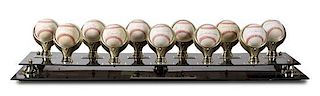 A Collection of Eleven 500 Home Run Club Autographed Baseballs Height of display case 9 inches x width 36 1/2 x depth 10 inches.