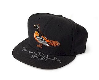 A Brooks Robinson Autographed Baseball Hat Height of display case 6 1/2 x width 10 1/2 x depth 9 1/2 inches.
