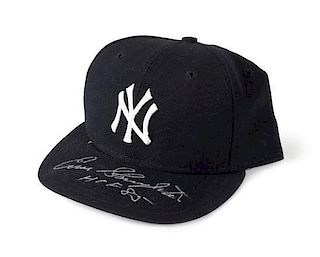 An Enos Slaughter Autographed Hat height of display case 6 x width 9 1/2 x depth 10 1/2 inches.