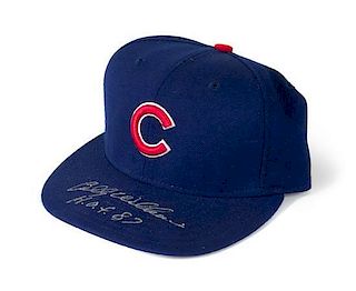 A Billy Williams Autographed Baseball Hat Height of display case 6 1/2 x width 10 x depth 9 1/2 inches.