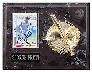 A George Brett Autographed Baseball Card Card 3 1/2 x 2 1/2 inches.