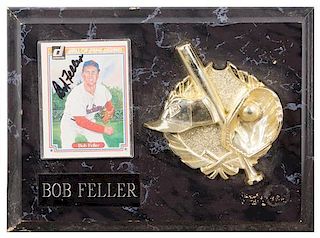 A Bob Feller Autographed Baseball Card Card 3 1/2 x 2 1/2 inches.