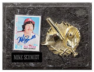 A Mike Schmidt Autographed Baseball Card 3 1/2 x 2 1/2 inches.