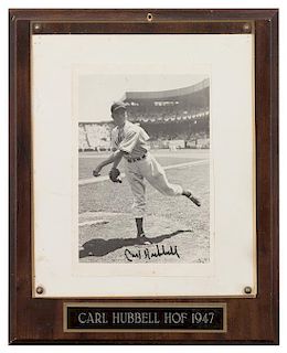 A Carl Hubbell Autographed Photo Photo 8 1/4 5 1/2 inches.