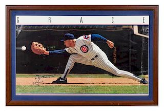 A Mark Grace Autographed Chicago Cubs Poster 20 x 33 1/2 inches visible.