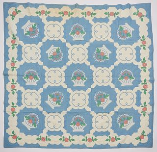 Blue and White Flower Basket Quilt