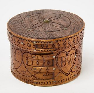 Carved Round Box with Hearts