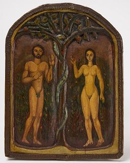 Adam and Eve - Folk Art Carved Plaque