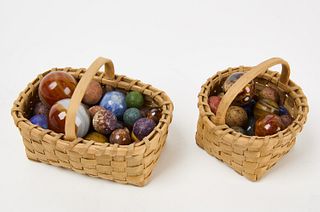 Two Miniature Baskets with Marbles