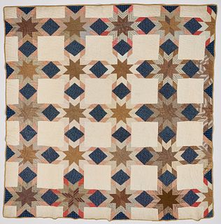 Brown and Blue Diamond and Star Quilt