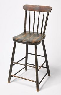 Painted High Back Windsor Stool with Back