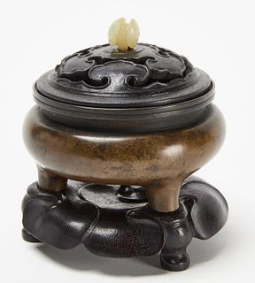 Bronze Container with Wooden Lid and Base
