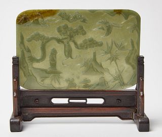 Jade Plaque with Wooden Base