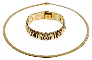 14k Bi-Color Gold Omega Necklace and Bracelet