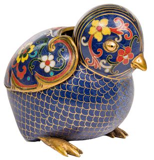 Chinese Cloisonne Bird Form Trinket Box