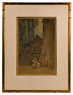 Yoshida Hiroshi (Japanese, 1876-1950) 'Misty Day in Nikko' Woodblock Print