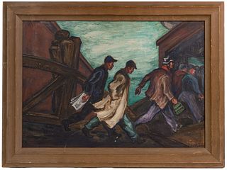 James D. Egleson (Canadian, 1907-1982) 'Coal Miners' Oil on Board