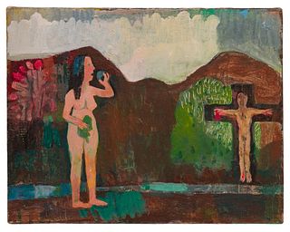 Albert Herbert (English, 1925-2008) 'Eve and Jesus' Oil on Canvas