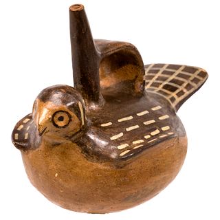 South American Peruvian Pre-Columbian Style Stirrup Effigy Bottle
