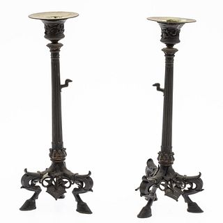 Pair of Bronze Neoclassical Candlesticks, 19th C