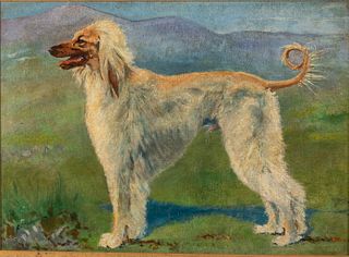 E. C. French, Afghan Hound, Oil on Board, c. 1920