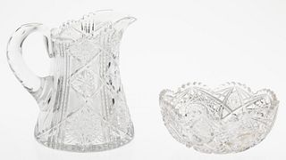 Cut Glass Pitcher and Bowl