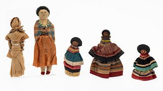 5 Cloth and Corn Husk Native American Dolls