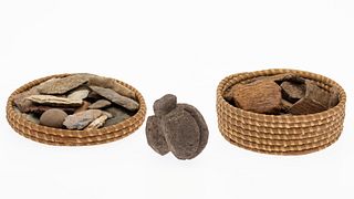 Native American Pottery Fragments & 2 Baskets
