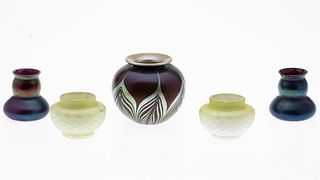 John Cook Glass Vase & 2 Pairs of Small Glass Vases