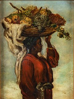 Unsigned, Woman Carrying Basket of Fruit, O/C