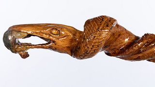 D.P. Dahlquist Cane Carved with Snake and Turtle