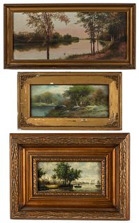 Two Landscape Paintings and a Pastel