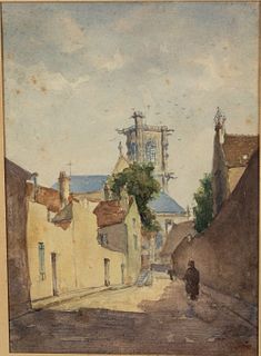Unsigned, Street in Nevers, France, Watercolor