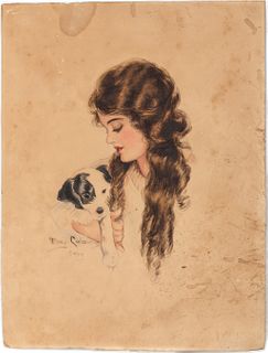 Mary Cabanis Study of Woman Holding a Dog, W/C