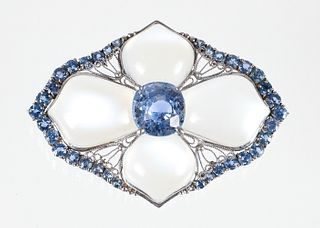 Tiffany & Co. Platinum Sapphire Moonstone Pin