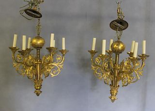 Pair of Brass Chandeliers.