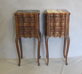 Pair of Louis XV Style Carved and Marble Top End