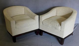 Pair Of Midcentury Style Upholstered Club Chairs .